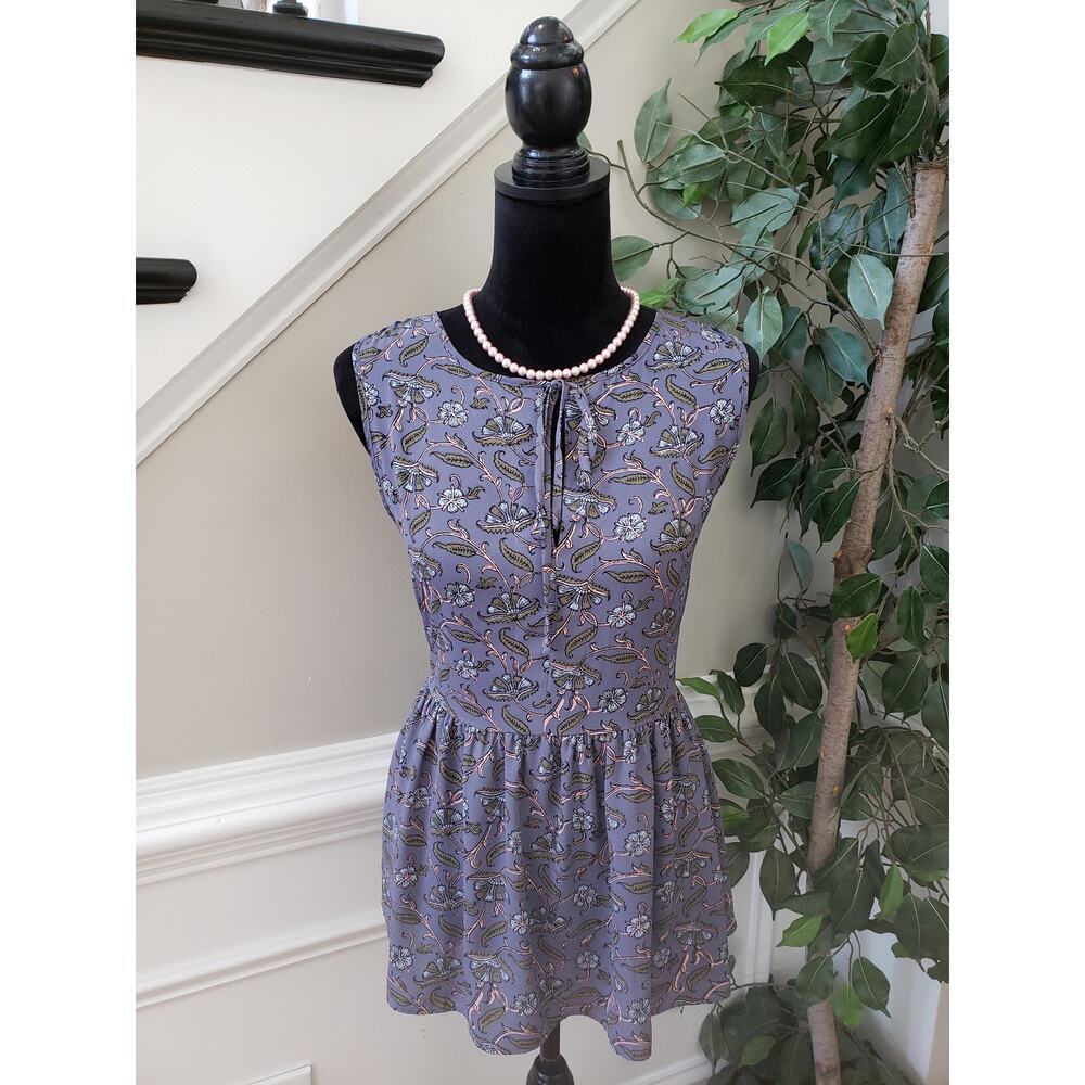LOFT Top Blouse Womens Medium Multi Floral Ruffle Trim Sleeveless Round Neck